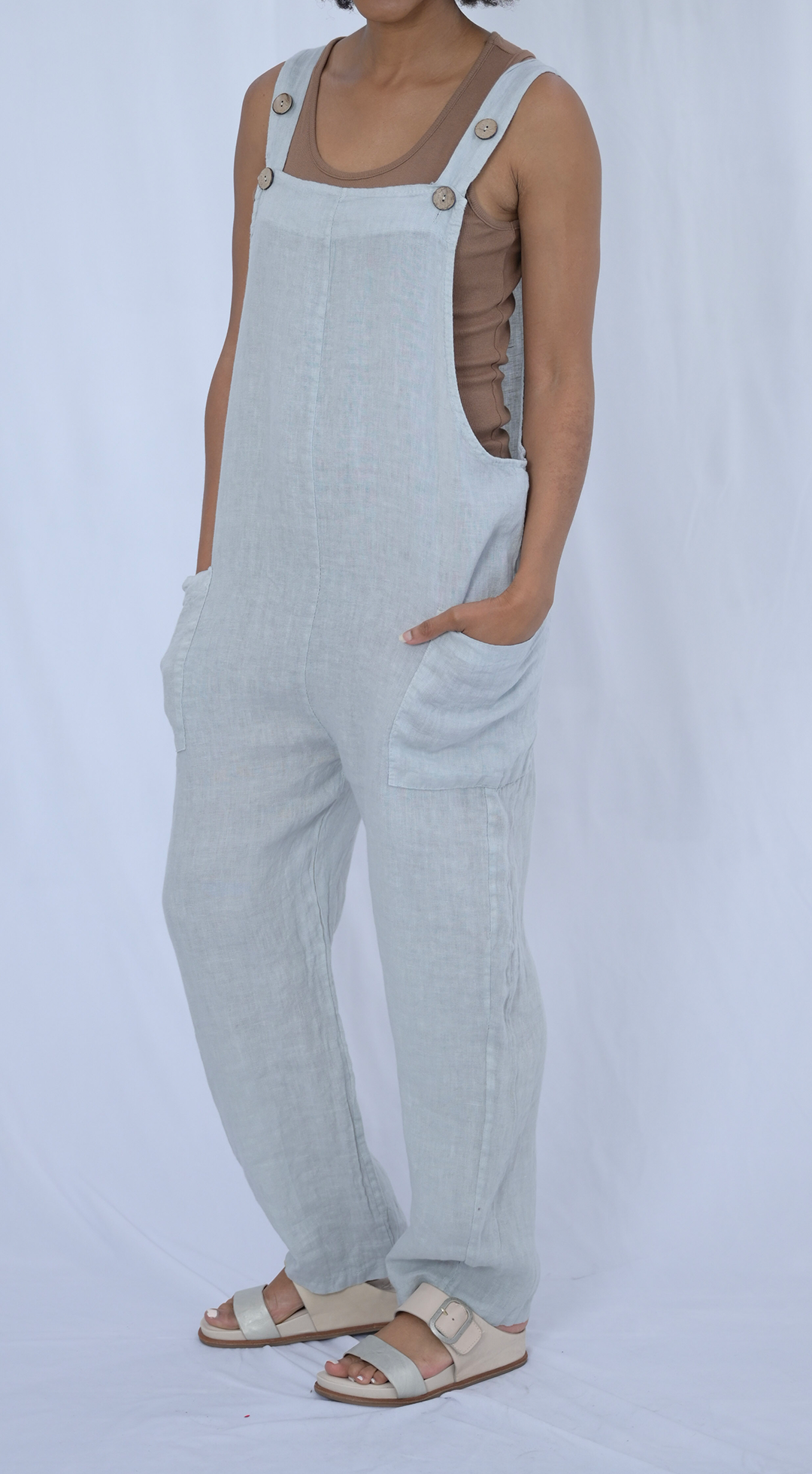 Button Strap Jumper with Front Pockets #4269