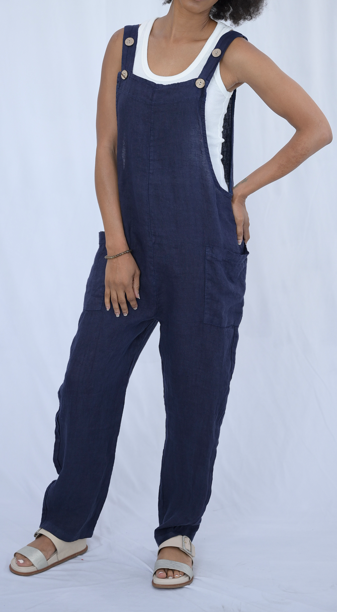 Button Strap Jumper with Front Pockets #4269